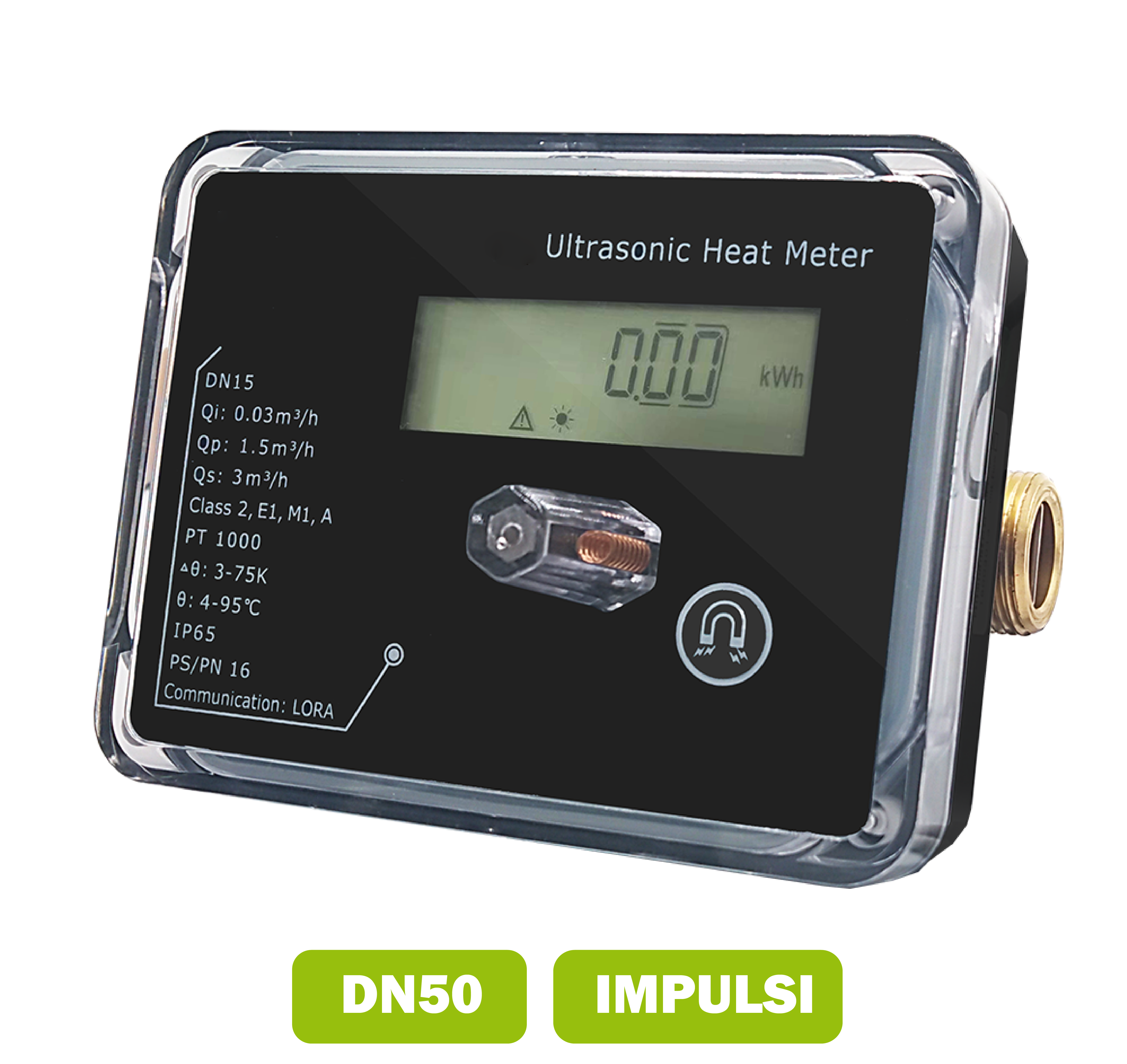 Heat/Cool meter a ultrasuoni DN50 portata media 15.0 m3/h con interfaccia impulsi